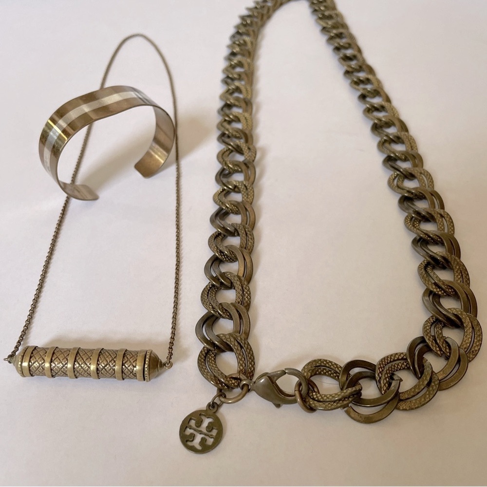 Tory Burch & Lillian Vernon vintage brass jewelry set necklaces and bracelet